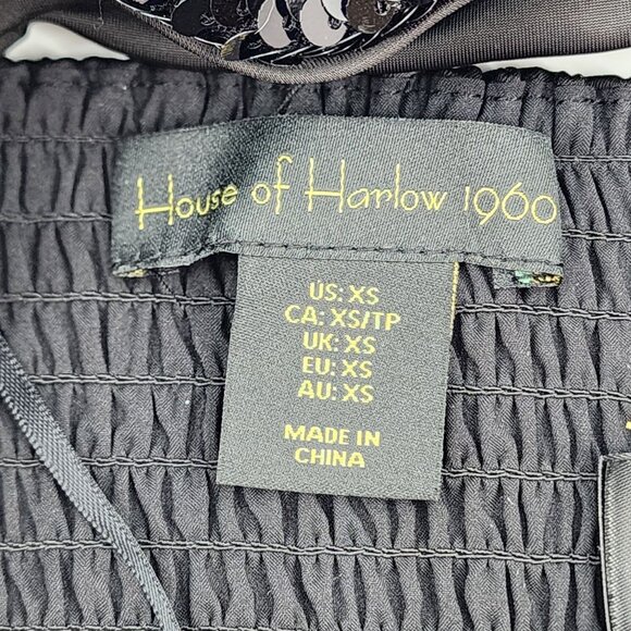 House of Harlow 1960 Women’s XS Black Sequin 2 Pc Halter Crop Top Pants Set New - Picture 4 of 14